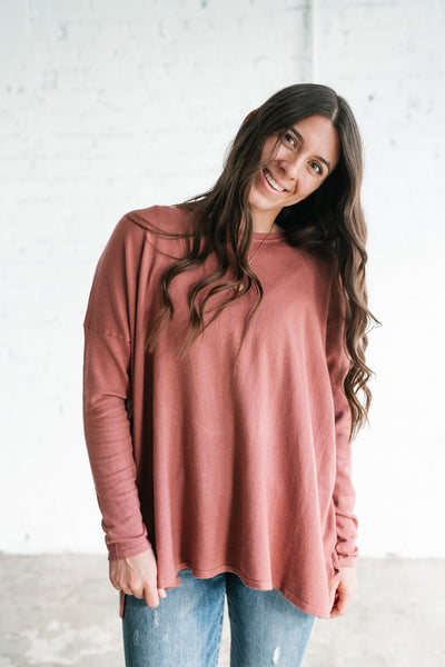 Stay Close Drop Shoulder Sweater - Rose