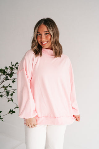 Timeless Touch Mock Neck Sweatshirt - Soft Pink