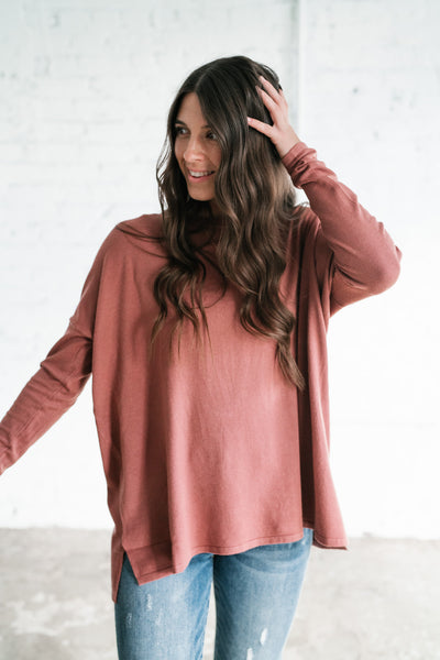 Stay Close Drop Shoulder Sweater - Rose