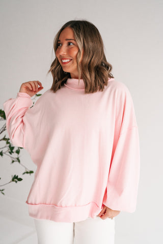 Timeless Touch Mock Neck Sweatshirt - Soft Pink