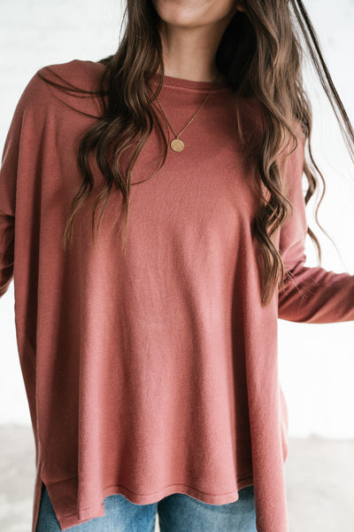 Stay Close Drop Shoulder Sweater - Rose