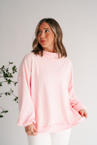 Timeless Touch Mock Neck Sweatshirt - Soft Pink