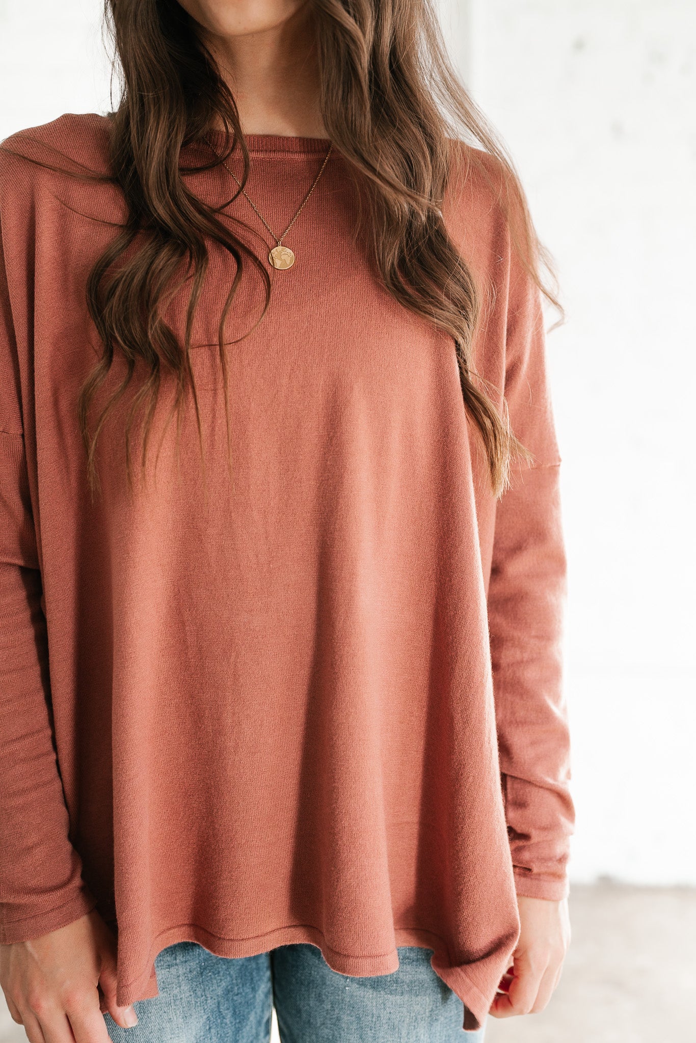 Stay Close Drop Shoulder Sweater - Rose