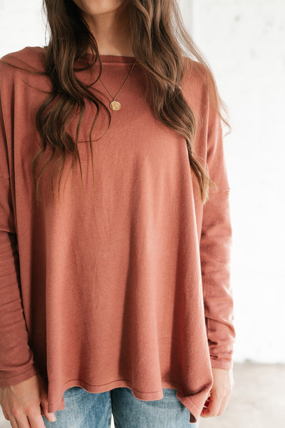 Stay Close Drop Shoulder Sweater - Rose