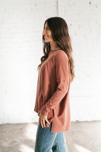 Stay Close Drop Shoulder Sweater - Rose