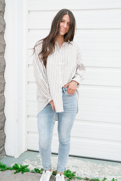 Out Of Line Striped Button Up Top