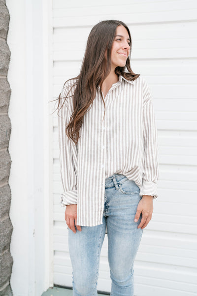 Out Of Line Striped Button Up Top