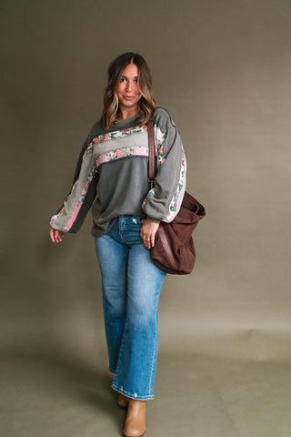 Vintage Floral Mineral Wash Long Sleeve Sweatshirt