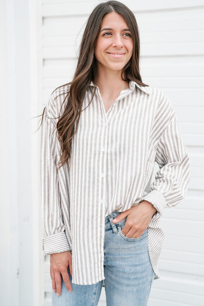 Out Of Line Striped Button Up Top