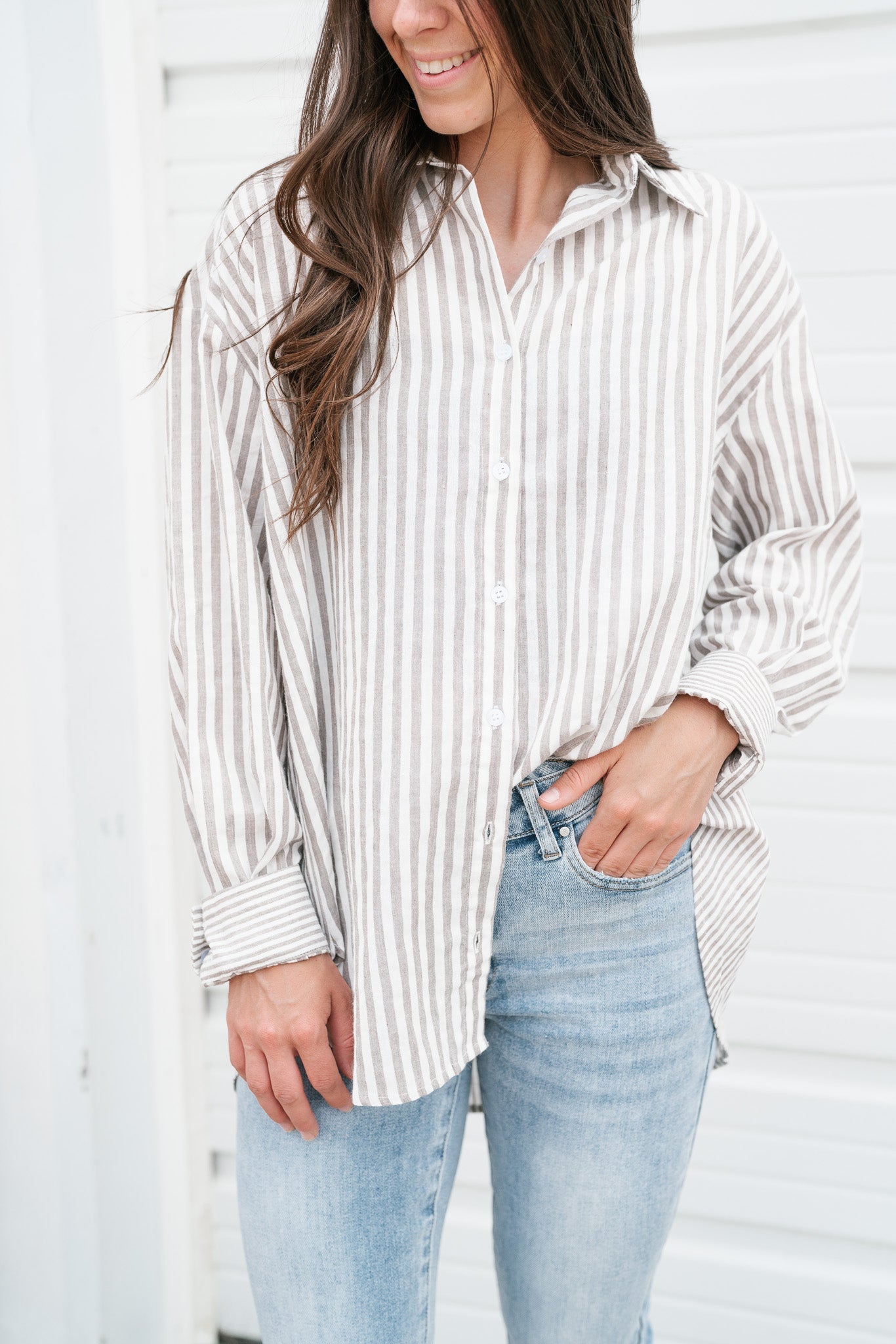 Out Of Line Striped Button Up Top