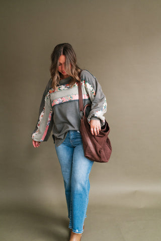 Vintage Floral Mineral Wash Long Sleeve Sweatshirt