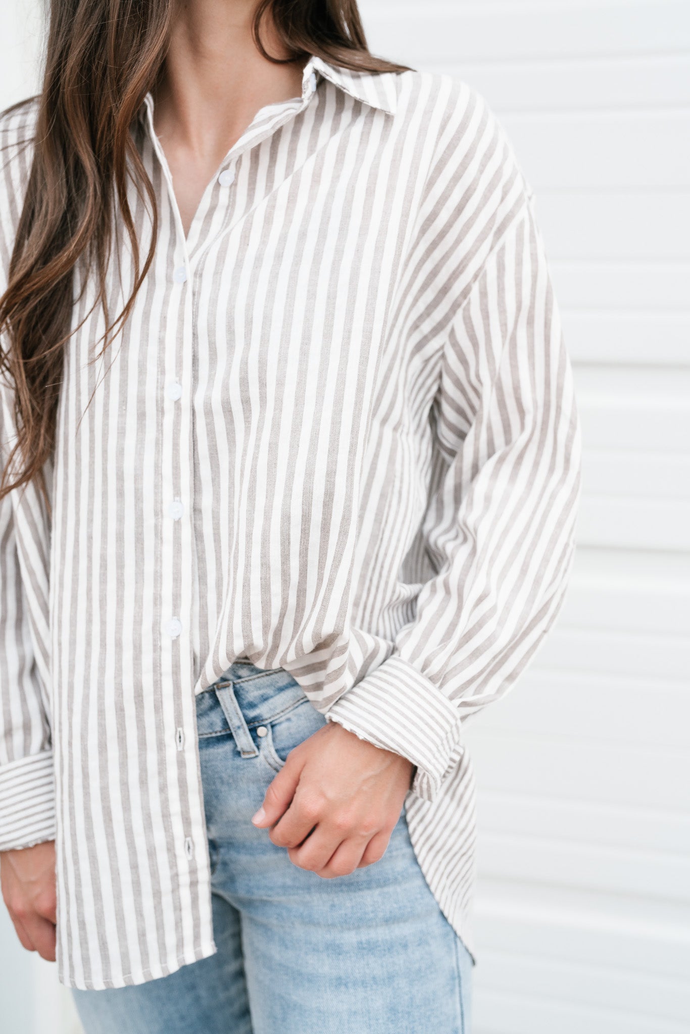 Out Of Line Striped Button Up Top