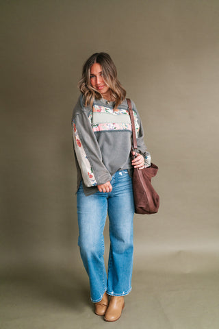Vintage Floral Mineral Wash Long Sleeve Sweatshirt