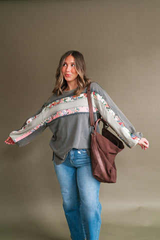 Vintage Floral Mineral Wash Long Sleeve Sweatshirt
