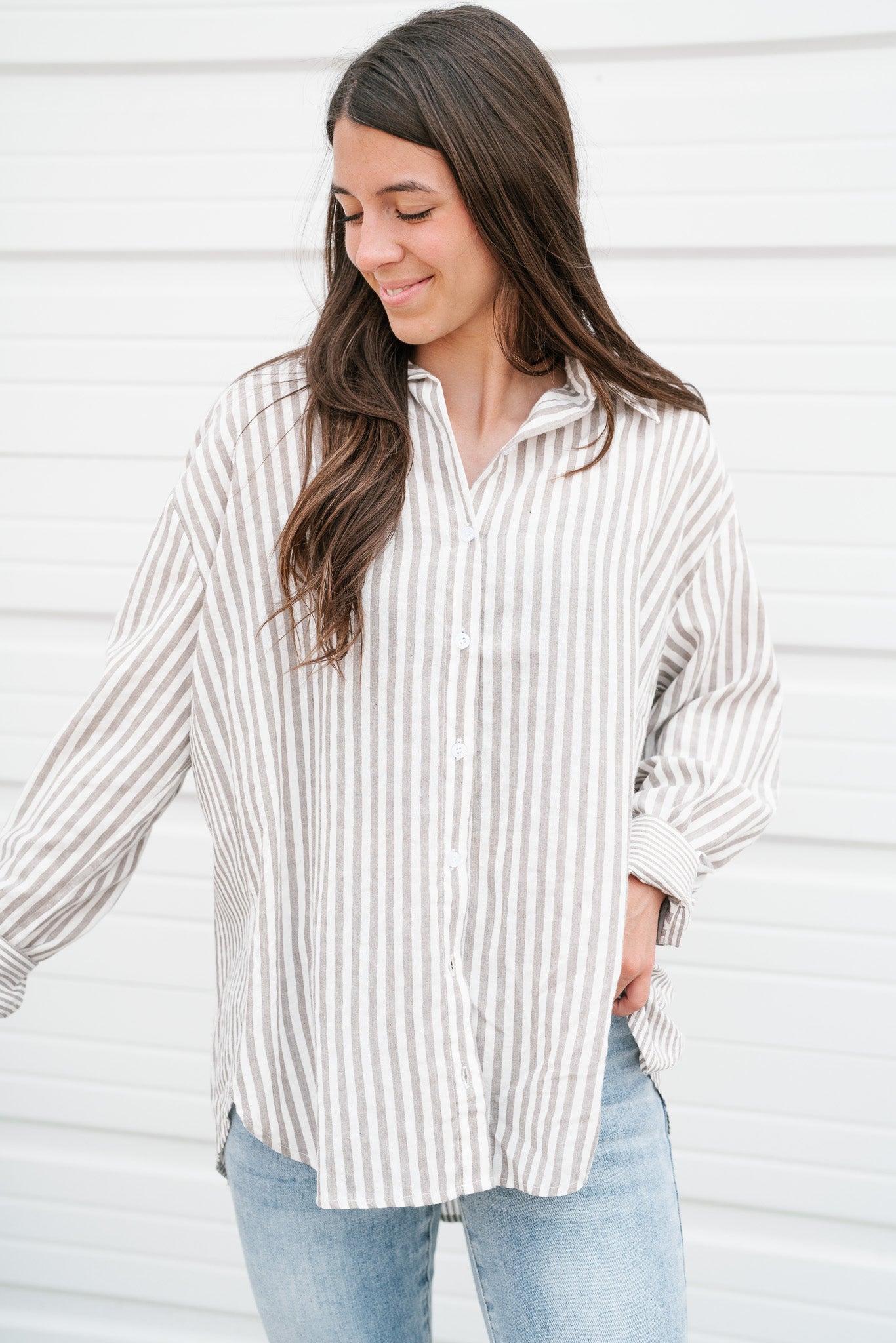 Out Of Line Striped Button Up Top