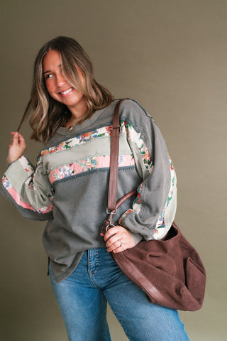 Vintage Floral Mineral Wash Long Sleeve Sweatshirt
