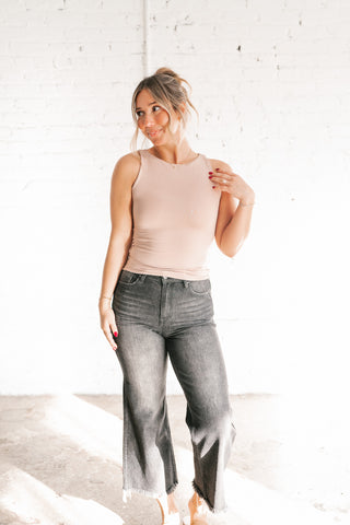 Essential Boat Neck Tank- Taupe