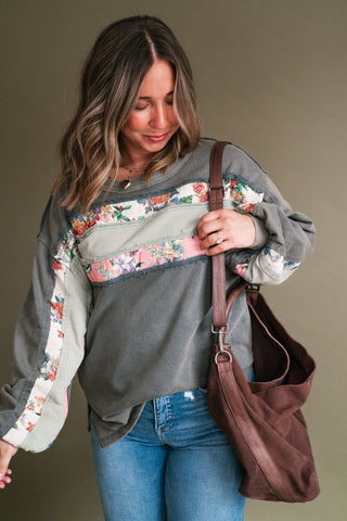 Vintage Floral Mineral Wash Long Sleeve Sweatshirt