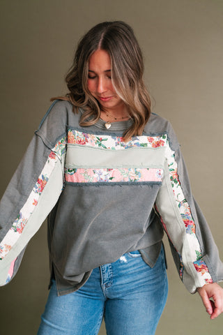 Vintage Floral Mineral Wash Long Sleeve Sweatshirt