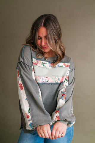 Vintage Floral Mineral Wash Long Sleeve Sweatshirt