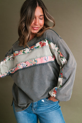 Vintage Floral Mineral Wash Long Sleeve Sweatshirt
