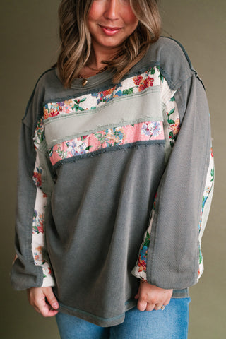 Vintage Floral Mineral Wash Long Sleeve Sweatshirt