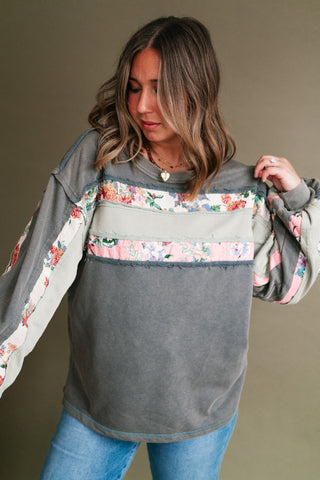 Vintage Floral Mineral Wash Long Sleeve Sweatshirt