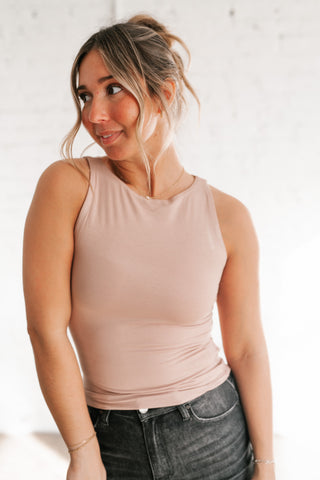 Essential Boat Neck Tank- Taupe