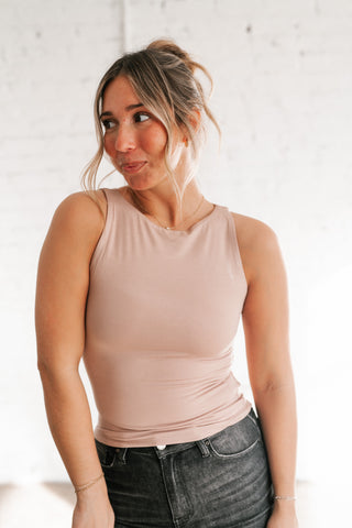 Essential Boat Neck Tank- Taupe