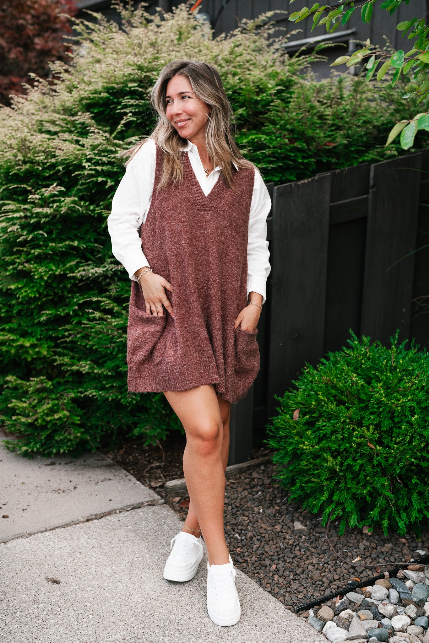 Eliza Sweater Vest Tunic Top - Brick