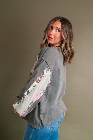 Vintage Floral Mineral Wash Long Sleeve Sweatshirt