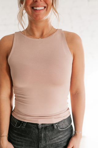 Essential Boat Neck Tank- Taupe