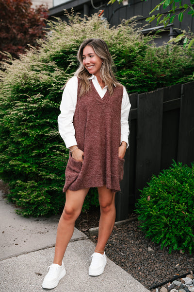 Eliza Sweater Vest Tunic Top - Brick