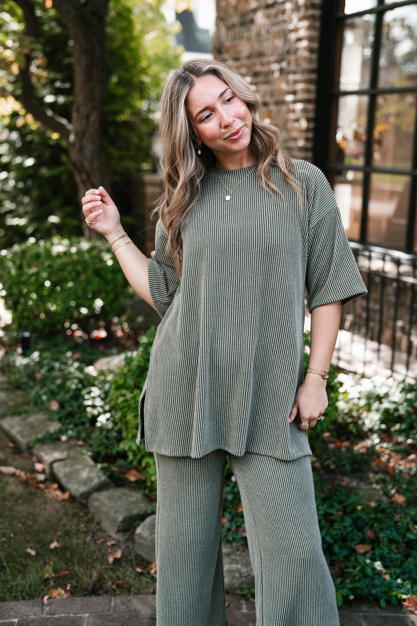 Everyday Olive Ribbed Set - Top