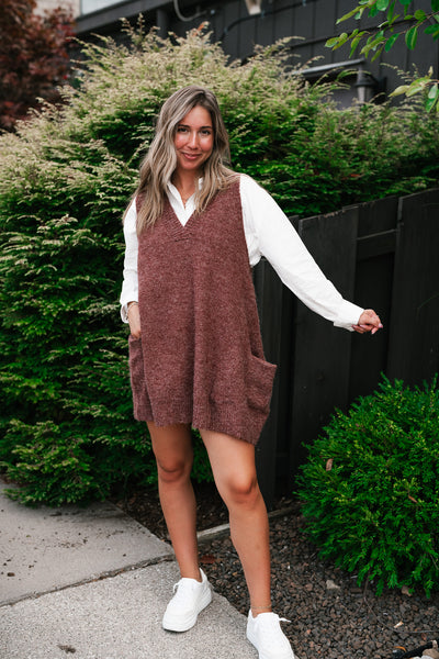 Eliza Sweater Vest Tunic Top - Brick