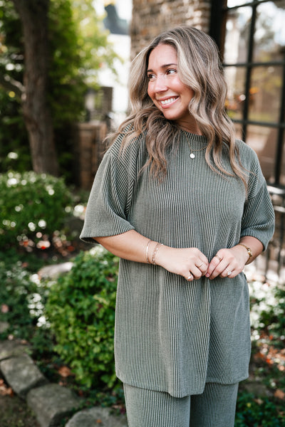 Everyday Olive Ribbed Set - Top