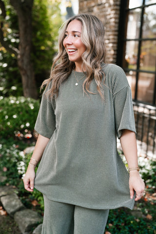 Everyday Olive Ribbed Set - Top