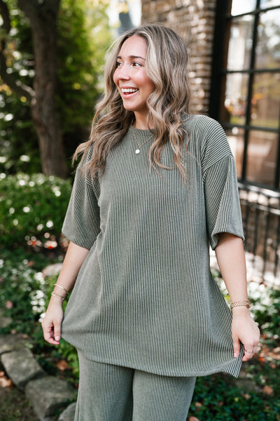 Everyday Olive Ribbed Set - Top