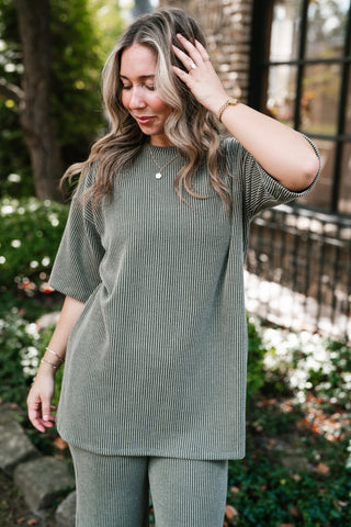 Everyday Olive Ribbed Set - Top