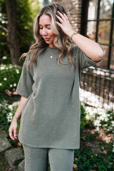 Everyday Olive Ribbed Set - Top