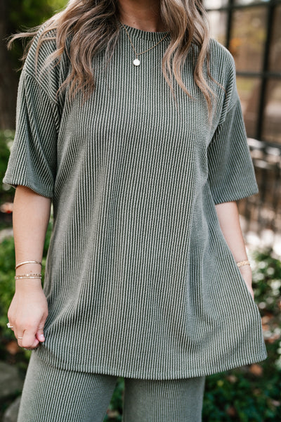 Everyday Olive Ribbed Set - Top