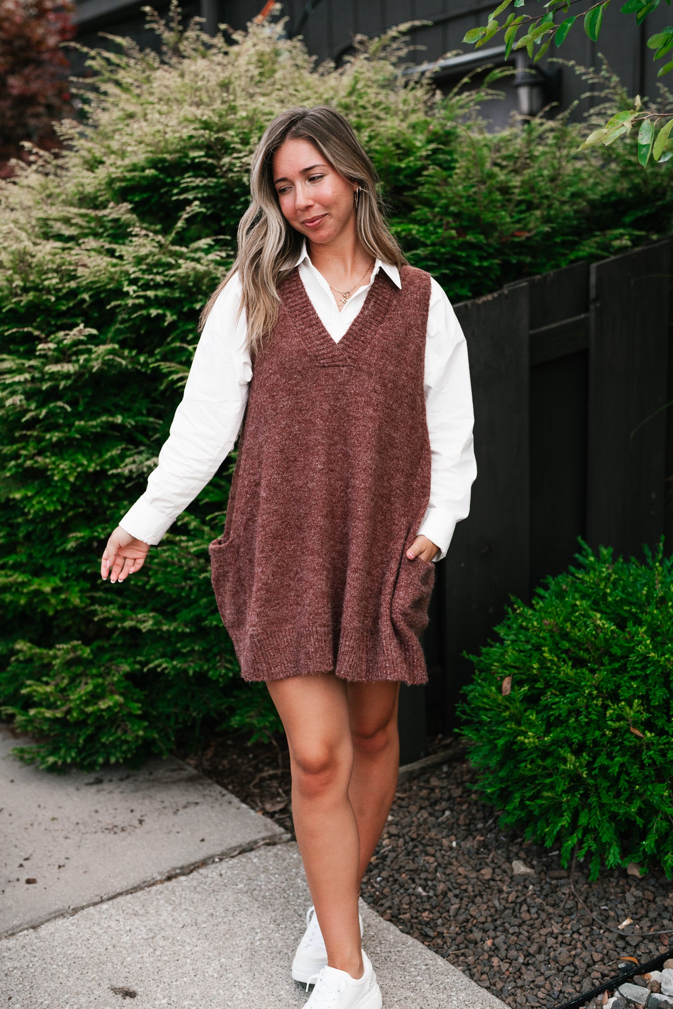 Eliza Sweater Vest Tunic Top - Brick