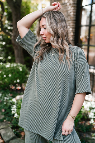 Everyday Olive Ribbed Set - Top
