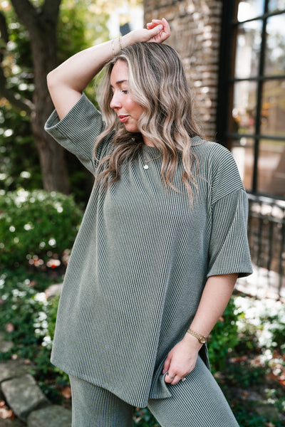 Everyday Olive Ribbed Set - Top