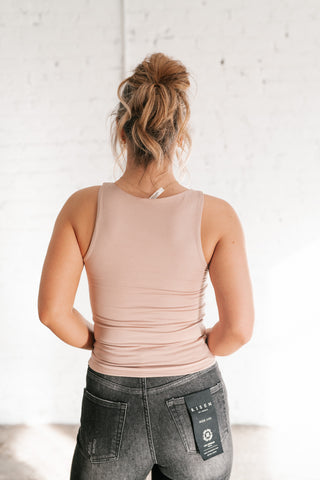 Essential Boat Neck Tank- Taupe