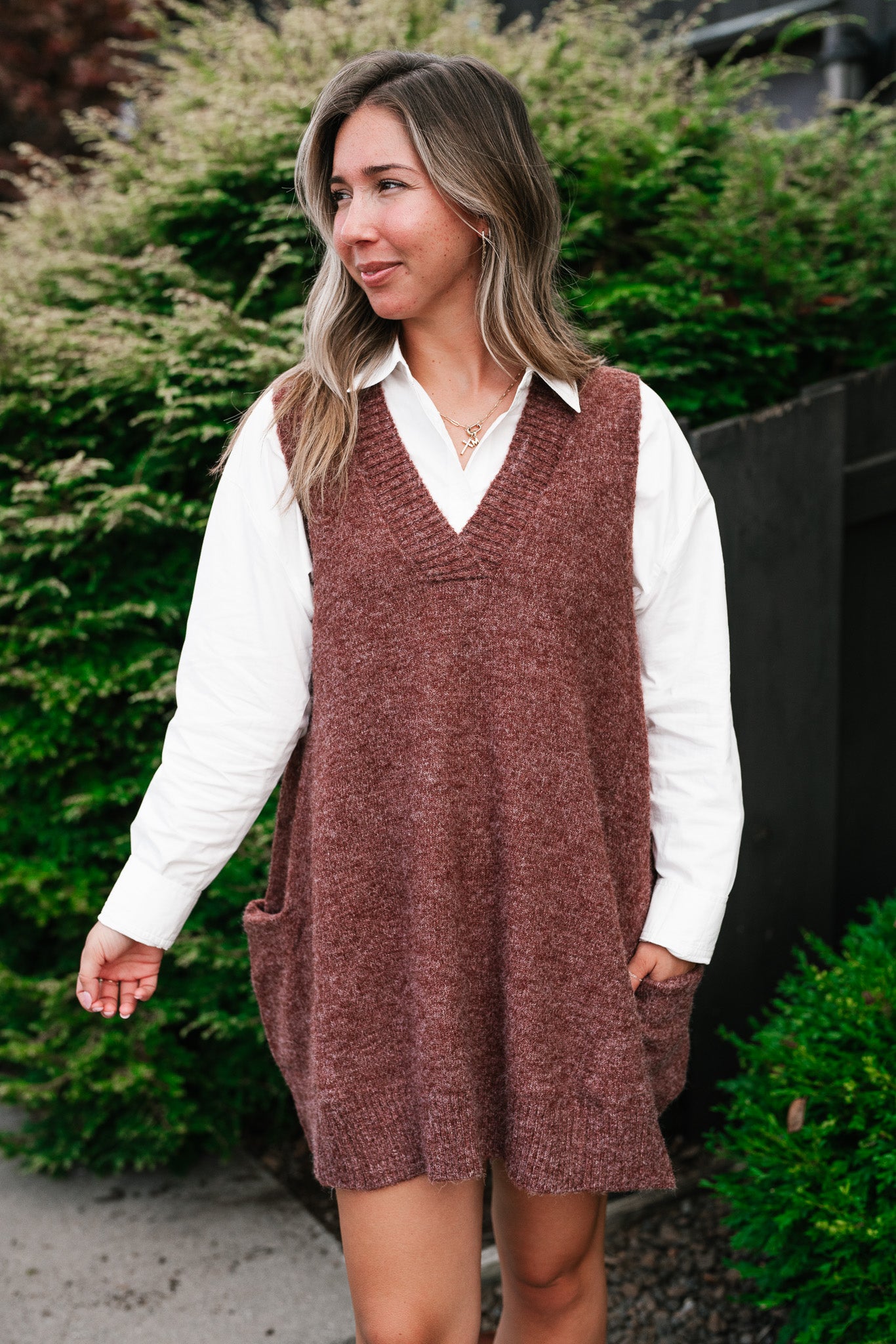 Eliza Sweater Vest Tunic Top - Brick