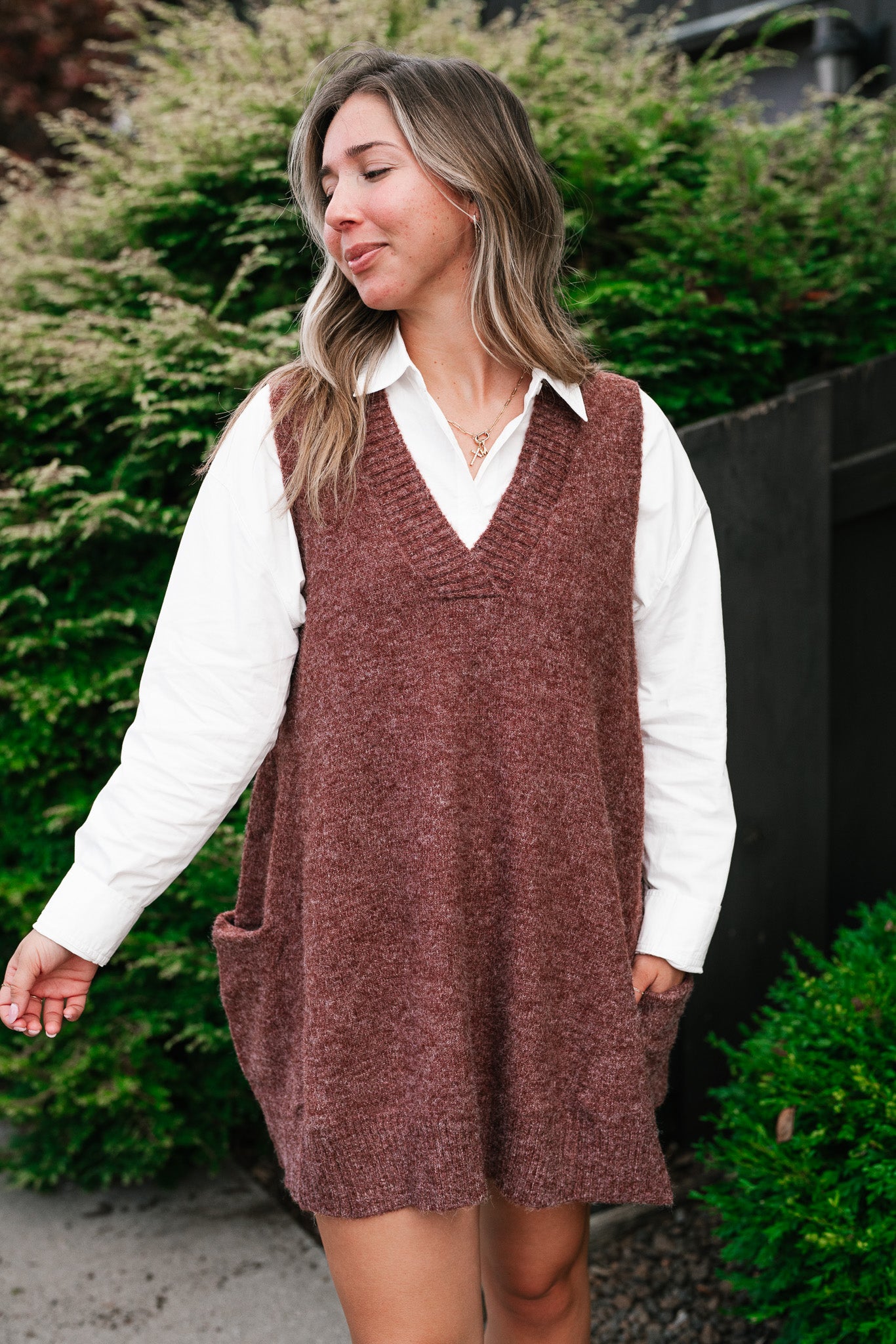 Eliza Sweater Vest Tunic Top - Brick