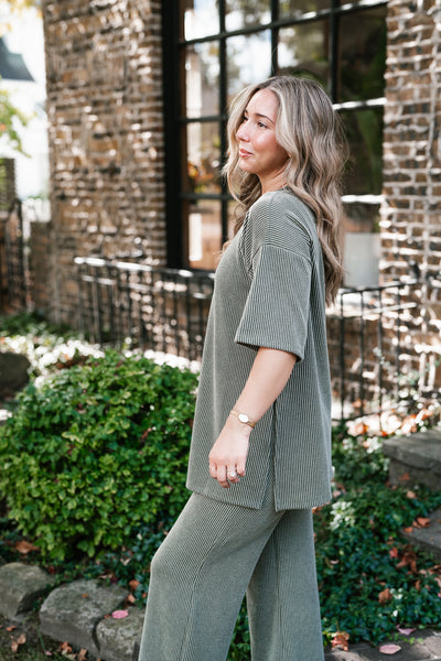 Everyday Olive Ribbed Set - Top