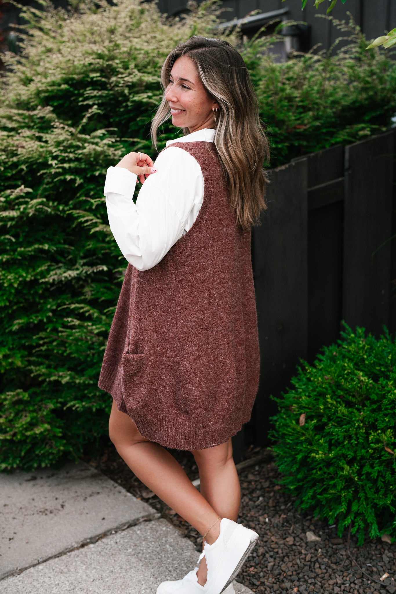 Eliza Sweater Vest Tunic Top - Brick