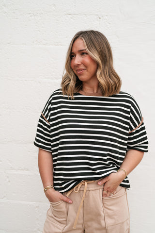 Daydreamer Contrast Stripe Tee - Black